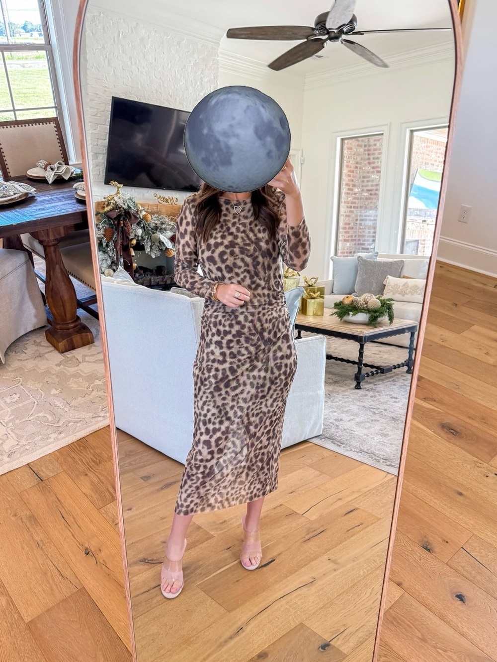 Q2 Leopard-Print Long Sleeve Midi Dress - Brown/Tan